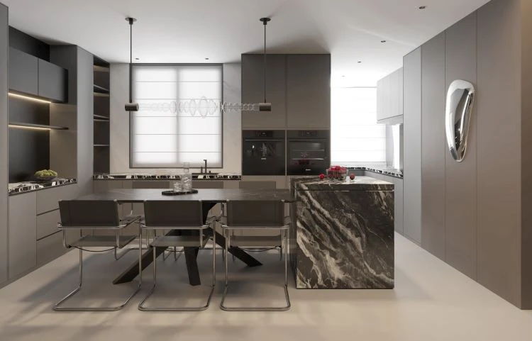 Black Marble with Cloud Veins Slab Kitchen Countertop